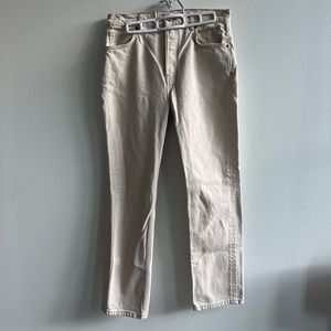 Cynthia high rise straight jeans, off white with brown stitching, size 28, NWOT